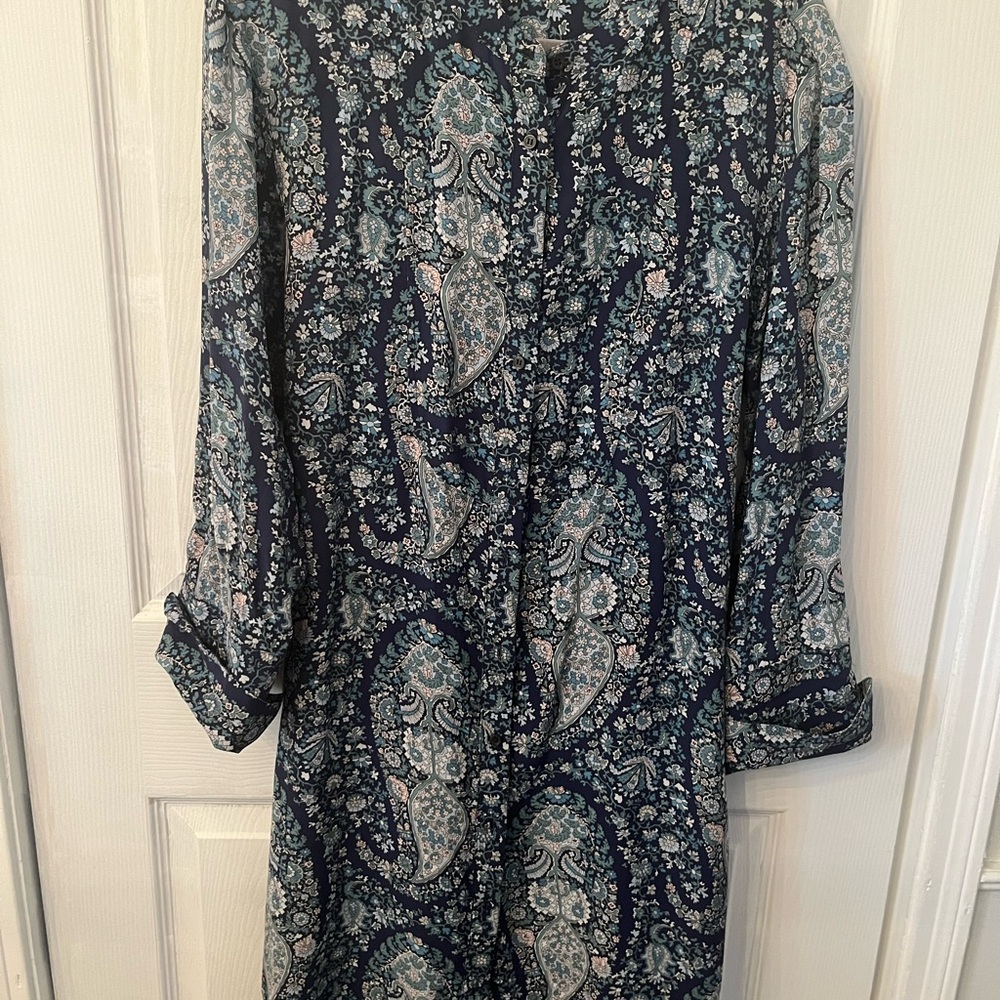 J Crew 100% Silk Women’s Paisley Tie-Front Shirt-Dress Size 14
